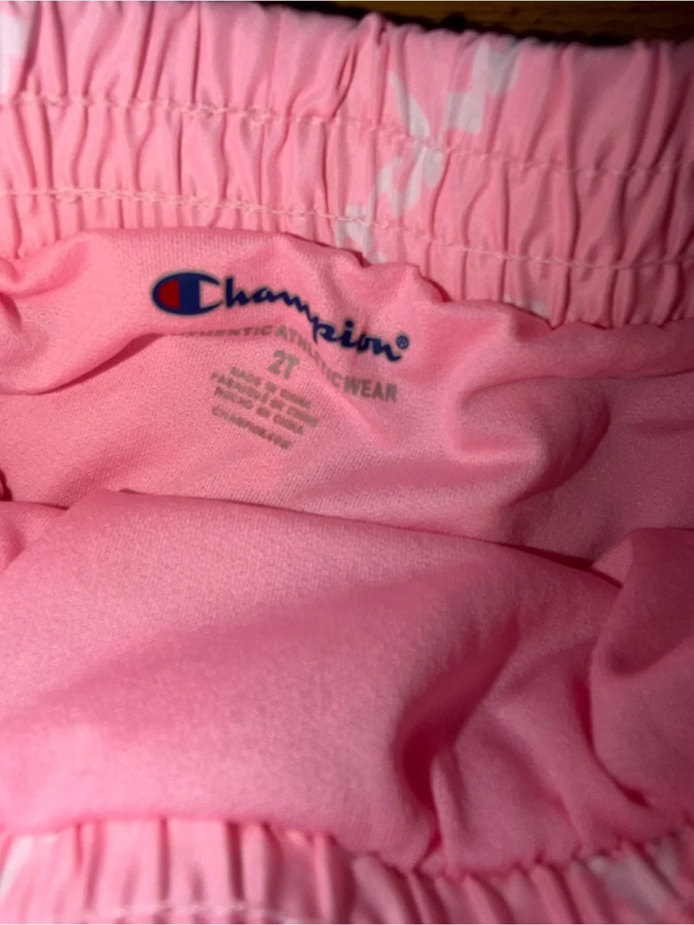 Champion Pink Logo Print Athletic Shorts with White Trim
